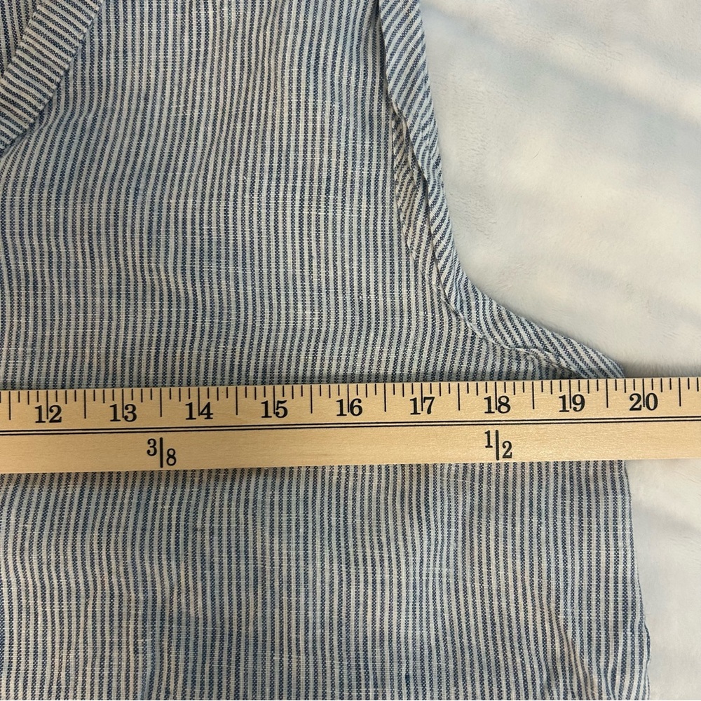 Lucky Brand Blue Striped V Neck Asymmetrical Tiered Linen Dress sz XL Coastal - Picture 12 of 14